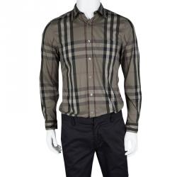 Burberry Brit Olive Green Checked Button Front Long Sleeve Shirt M