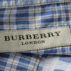 Pre Owned قميص بربري لندن أكمام طويلة قطن كاروهات بليد أزرق M