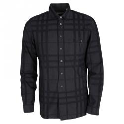 Burberry Brit Dark Grey Checked Cotton Long Sleeve Button Front Shirt M