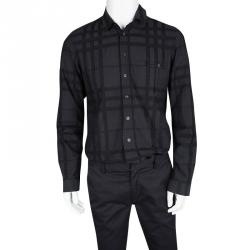 Burberry Brit Dark Grey Checked Cotton Long Sleeve Button Front Shirt M