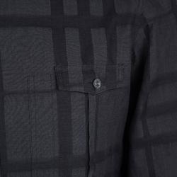Burberry Brit Dark Grey Checked Cotton Long Sleeve Button Front Shirt M