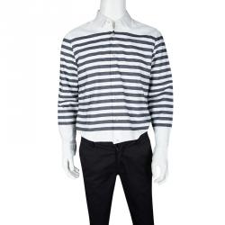 مملوكة مسبقًا قميص بربري بريت أليستير قطن أبيض مخطط بأكمام طويلة L