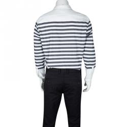 مملوكة مسبقًا قميص بربري بريت أليستير قطن أبيض مخطط بأكمام طويلة L