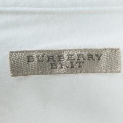 مملوكة مسبقًا قميص بربري بريت أليستير قطن أبيض مخطط بأكمام طويلة L