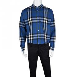 Burberry Brit Blue Checked Cotton Long Sleeve Buttondown Shirt XL