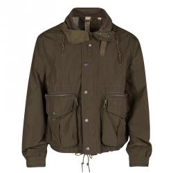 Pre Owned Burberry Brit Olive Green Rib Trim Hooded Zip Front Jacket M