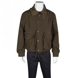Pre Owned Burberry Brit Olive Green Rib Trim Hooded Zip Front Jacket M