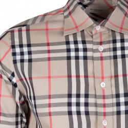 Burberry London Beige Nova Check Cotton Long Sleeve Button Front Shirt S