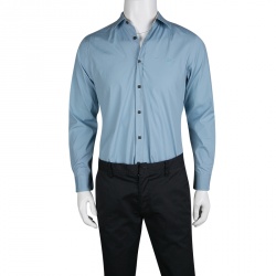 Pre Owned قميص بربري بريت أزرار أمامية أكمام طويلة قطن أزرق فاتح M