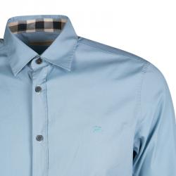 Pre Owned قميص بربري بريت أزرار أمامية أكمام طويلة قطن أزرق فاتح M