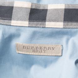 Pre Owned قميص بربري بريت أزرار أمامية أكمام طويلة قطن أزرق فاتح M