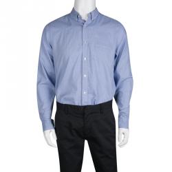 مملوكة مسبقًا قميص بربري بريت أزرق وأبيض كاروهات بأكمام طويلة أزرار أمامية L