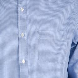 مملوكة مسبقًا قميص بربري بريت أزرق وأبيض كاروهات بأكمام طويلة أزرار أمامية L