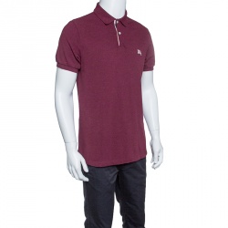 Pre Owned Burberry Brit Burgundy Honeycomb Knit Novacheck Placket Detail Polo T-Shirt L