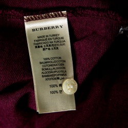 Burberry Brit Burgundy Honeycomb Knit Novacheck Placket Detail Polo T-Shirt L