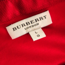 Pre Owned Burberry London Red Honeycomb Knit Polo T-Shirt L