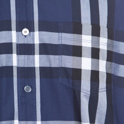 Pre Owned قميص بربري بريت قطن كاروهات أزرق بأكمام طويلة أزرار أمامية XXL