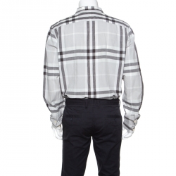 Pre Owned Burberry Brit Grey Linen Plaid Long Sleeve Button Down Shirt XXL