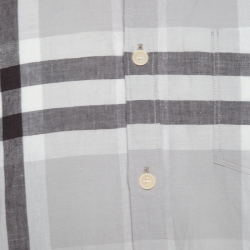 Pre Owned Burberry Brit Grey Linen Plaid Long Sleeve Button Down Shirt XXL
