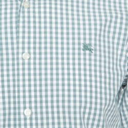 Burberry Green and White Gingham Checked Novacheck Trim Detail Logo Embroidered Shirt M