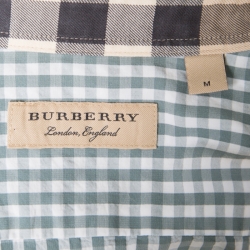Burberry Green and White Gingham Checked Novacheck Trim Detail Logo Embroidered Shirt M