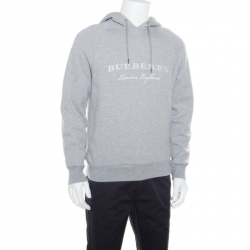 Pre Owned Burberry Grey Embroidered Hooded Sweatshirt S