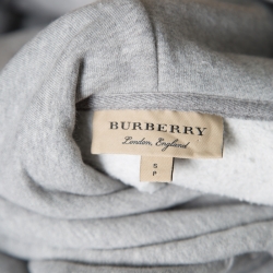 Pre Owned Burberry Grey Embroidered Hooded Sweatshirt S