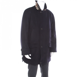 مملوكة مسبقًا معطف بربري لندن صوف و كشمير سحاب أمامي أزرق كحلي L