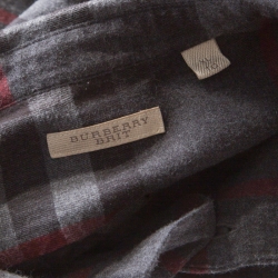 Burberry Brit Grey and Red Checked Cotton Flannel Long Sleeve Shirt XL