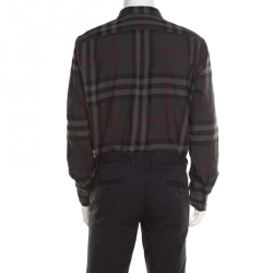 Burberry Brit Grey and Red Checked Cotton Flannel Long Sleeve Shirt XL