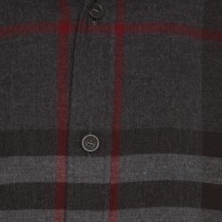 Burberry Brit Grey and Red Checked Cotton Flannel Long Sleeve Shirt XL