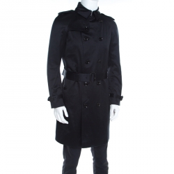 Burberry Prorsum Navy Blue Cotton Double Breasted Belted Trench Coat M