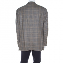 Pre Owned Burberry Grey Houndstooth Patterned Silk and Wool Regular Fit Blazer XL