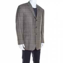 Pre Owned Burberry Grey Houndstooth Patterned Silk and Wool Regular Fit Blazer XL