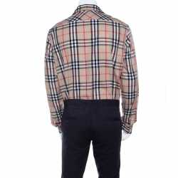 مملوكة مسبقًا قميص بربري لندن كاروهات نوفا أكمام طويلة أزرار أمامية بيج XL 