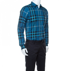 Burberry Brit Blue Checked Cotton Full Sleeve Button Down Shirt M
