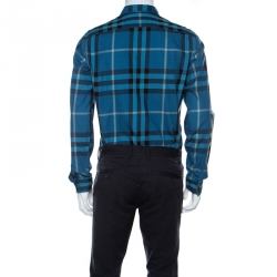 Burberry Brit Blue Checked Cotton Full Sleeve Button Down Shirt M