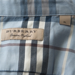 Burberry Blue Novacheck Cotton Blend Long Sleeve Button Front Shirt XL