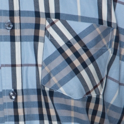 Burberry Blue Novacheck Cotton Blend Long Sleeve Button Front Shirt XL