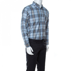 Burberry Blue Novacheck Cotton Blend Long Sleeve Button Front Shirt XL