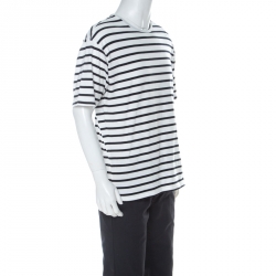 Pre Owned Burberry Black and White Stripe Nautical Print Cotton T Shirt M