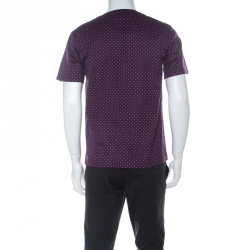 مملوكة مسبقًا Burberry Navy Blue and Red Printed Cotton T Shirt L 