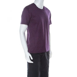 مملوكة مسبقًا Burberry Navy Blue and Red Printed Cotton T Shirt L 