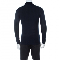Pre Owned Burberry London Navy Blue Pique Knit Cotton Long Sleeve Polo T-Shirt S