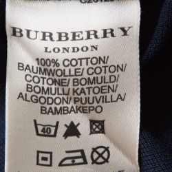 Pre Owned Burberry London Navy Blue Pique Knit Cotton Long Sleeve Polo T-Shirt S