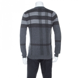 Pre Owned Burberry Grey Checked Cashmere Silk Blend Cardigan S