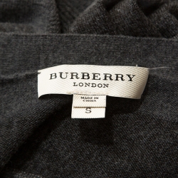 Pre Owned Burberry Grey Checked Cashmere Silk Blend Cardigan S
