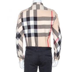 Burberry Brit Beige Herringbone Exploded Check Cotton Shirt M