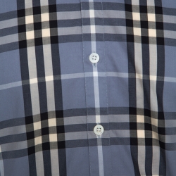 مملوكة مسبقًا قميص بربري أزرار أمامية أكمام طويلة قطن كاروهات نوفا رمادي S