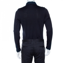 Burberry Navy Blue Knit Pintucked Half Placket Slim Fit Shirt M